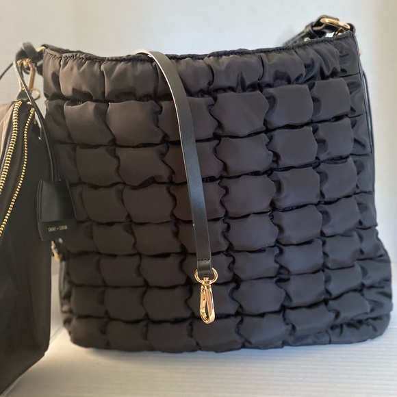 NWT Saint + Sofia The Darcey Puff  Quilted Shoulder Tote Bag Black - Picture 4 of 12